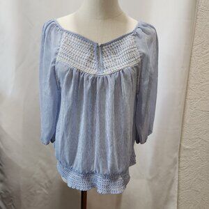 Abercrombie & Fitch Blue striped dainty long puff sleeve blouse top